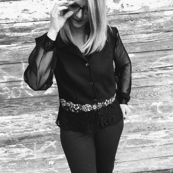 Tops - Vintage 80's 90's Sheer Black Top Jacket Lace Silv